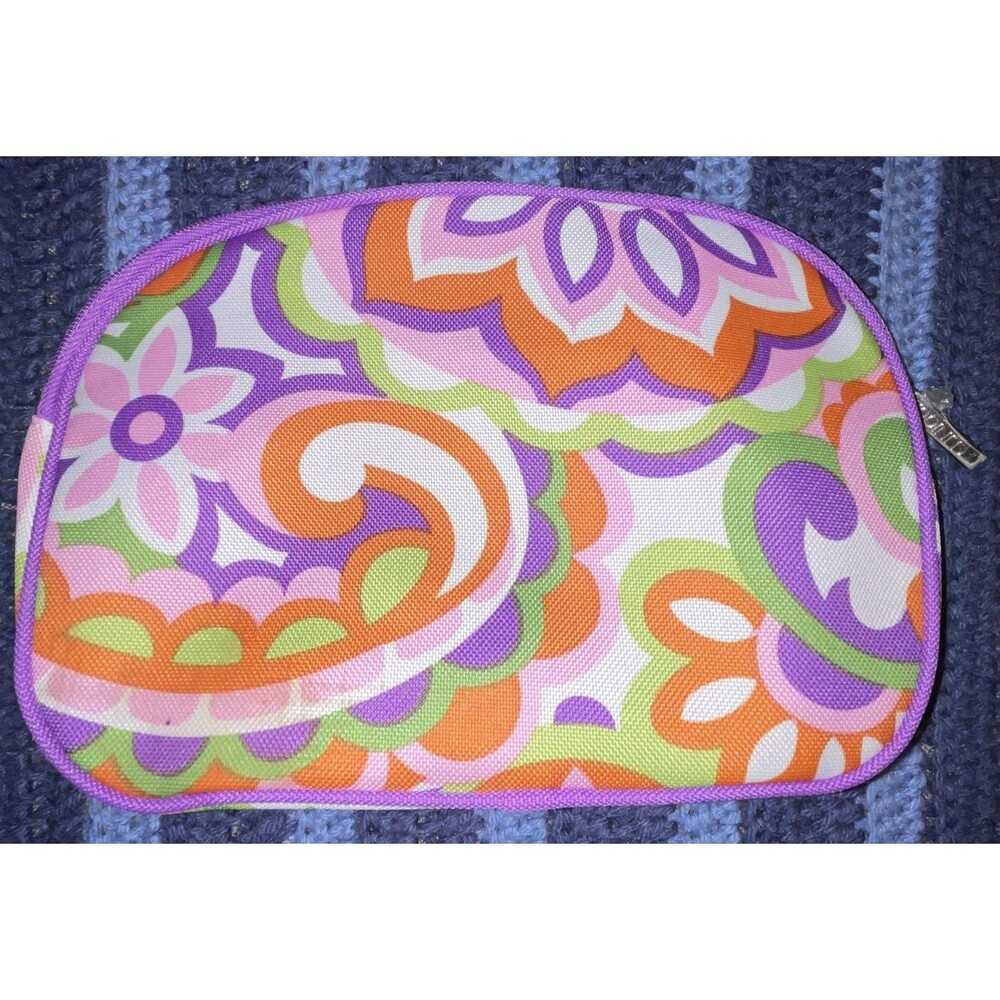 Clinique Makeup Travel Bag Pink Purple Green Floral Flowers Zipper 9.5" x 6"